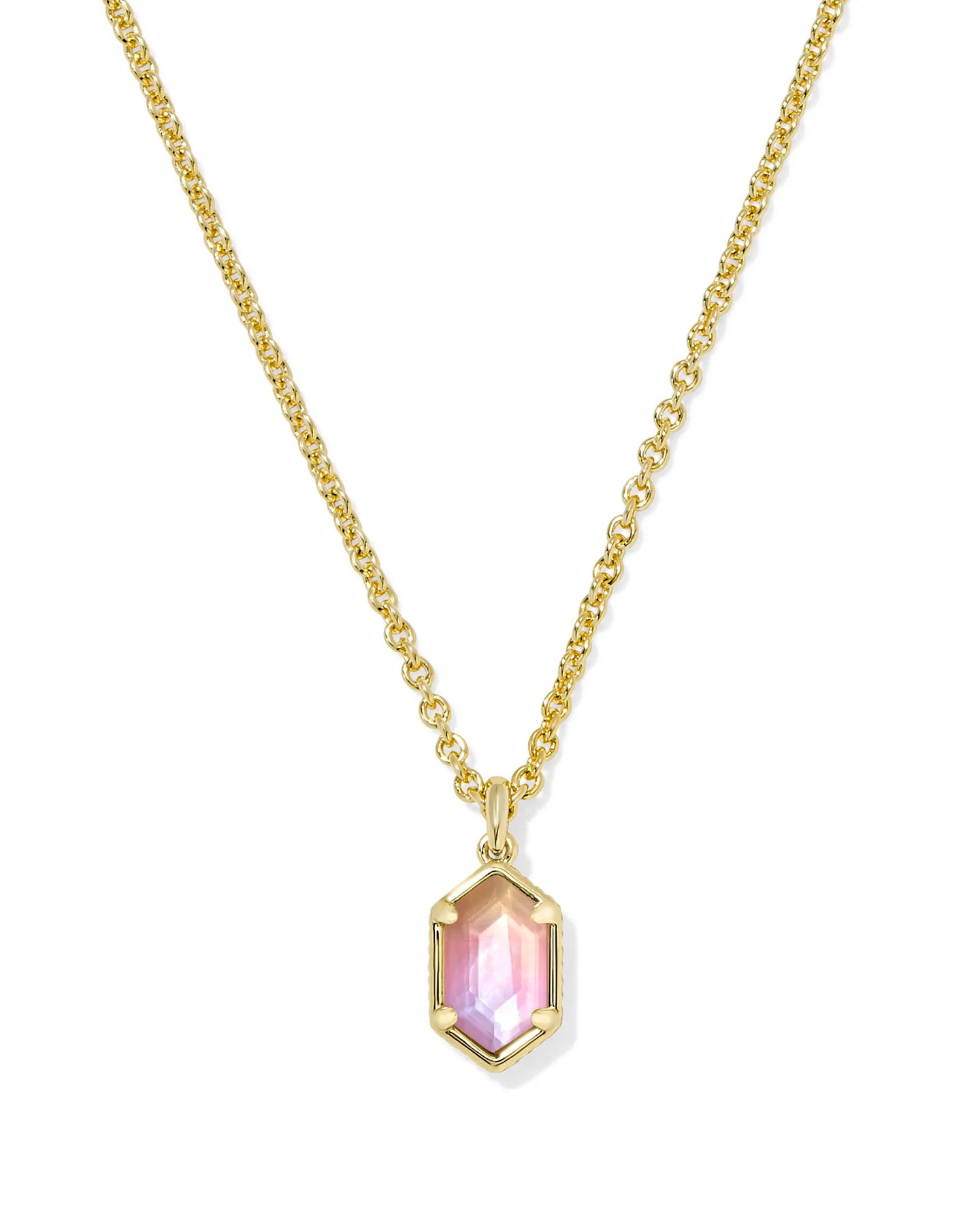 Kendra Scott Gold Hallie Short Pendant Necklace in Sunrise Watercolor Illusion