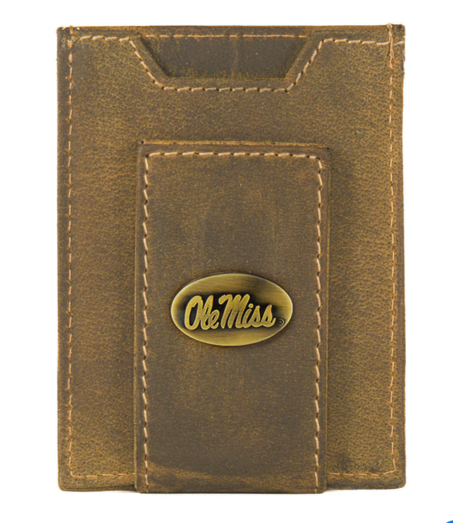 Vintage Tan Brass Ole Miss Front Pocket Wallet