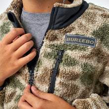 Load image into Gallery viewer, Burlebo Youth Sherpa Full Zip Jacket in Alpine Camo