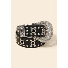 Load image into Gallery viewer, Rhinestone Buckle Grommet Belt Black