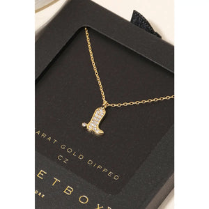 Secret Box Pave Cowboy Boot Pendant Necklace