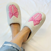 Load image into Gallery viewer, Pink Lounge Bow Cozy Slippers