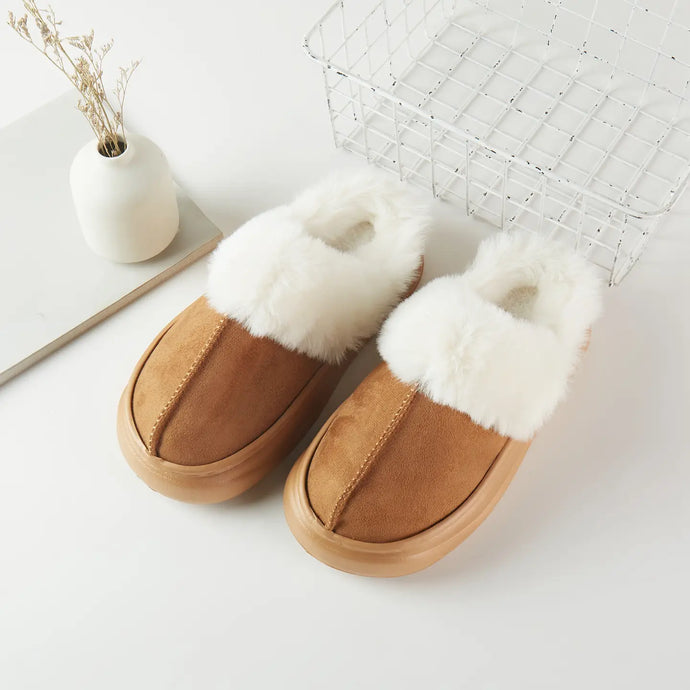 Fuzzy Faux Slippers Camel