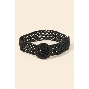 Round Buckle Braided Belt Black