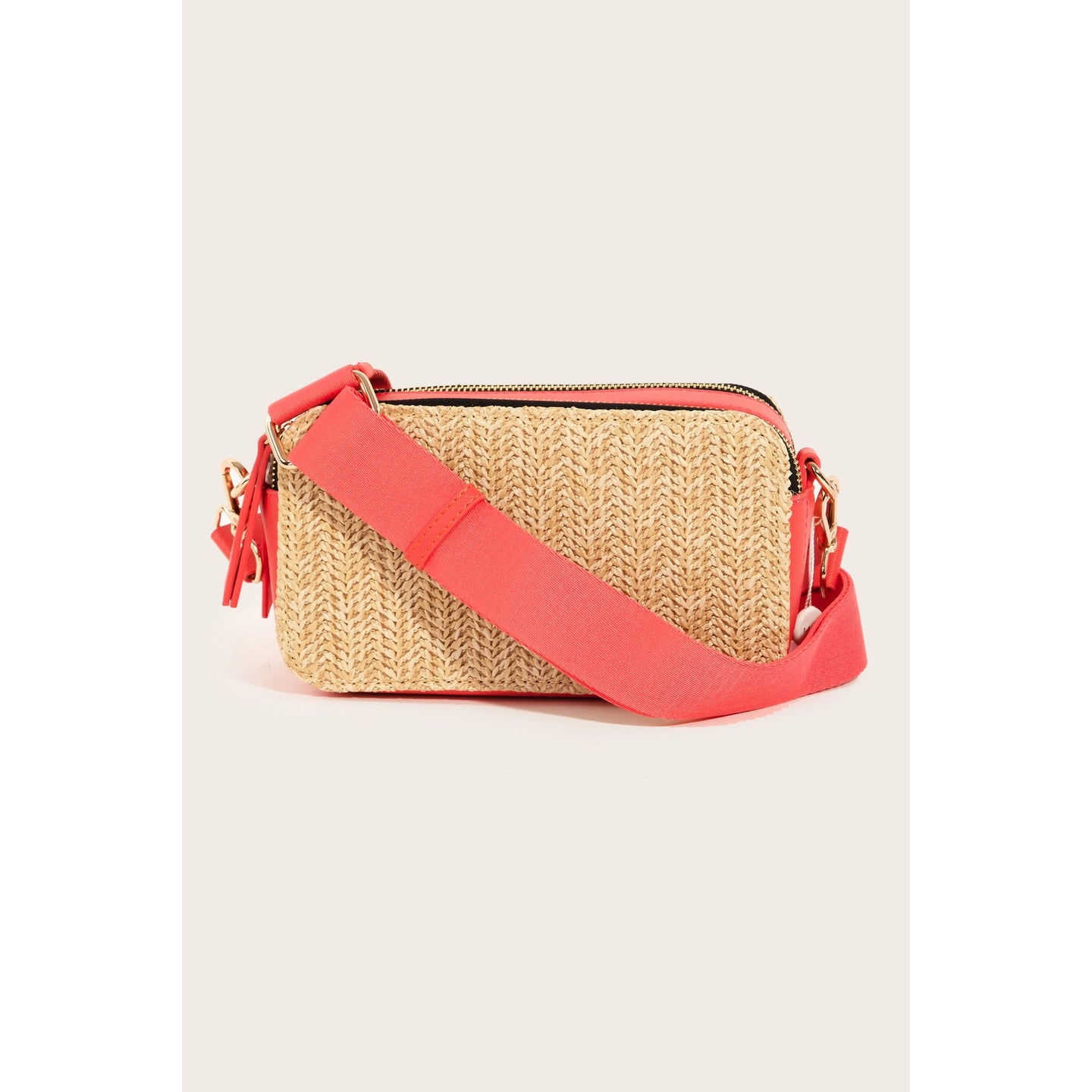 Rectangle Crossbody Straw Bag Fuchsia