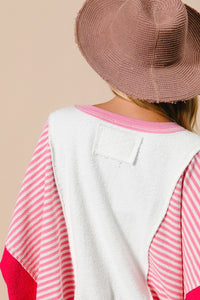 You're Misunderstood Terry Stripe Pullover in Pink