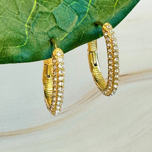 Pure Elegance Oval Pave Gold Hoop Earrings