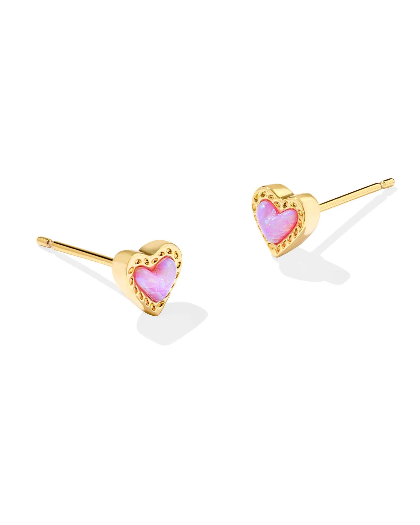 Kendra Scott Mini Ari Heart Stud Earrings in Gold Bubblegum Pink Opal