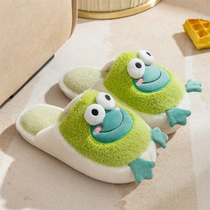 Cartoon Frog Fuzzy Slippers Green