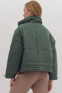 Nice for What Quilted Zip Up Jacket in Slate Green