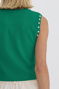 Head & Heart Pearl Embellished Top Green