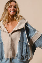 Load image into Gallery viewer, Could&#39;ve Been Her Denim and Fleece Zip Up Hoodie in Oatmeal