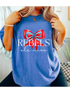 Preppy Ole Miss Rebels Coquette Bow Graphic SS Tee