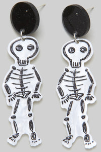 Spooky Scary Skeleton Drawing Earrings