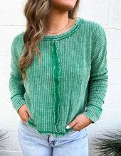 Load image into Gallery viewer, Too Into You Waffle Long Sleeve Top K Green