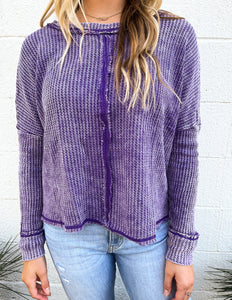 Too Into You Waffle Long Sleeve Top Violet