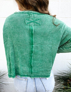 Too Into You Waffle Long Sleeve Top K Green