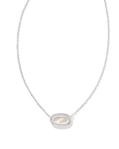 Kendra Scott Silver Elisa Ridge Frame Pendant Necklace Ivory MOP