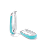 Load image into Gallery viewer, Kendra Scott Kelsey Silver Hoop Earrings in Turquoise Enamel