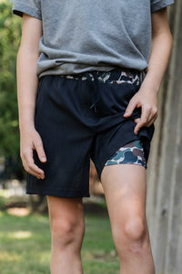 Burlebo Youth Black Athletic Shorts Throwback Camo Liner