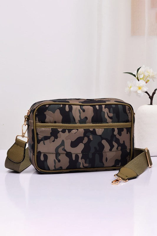 Solid Rectangle Puffer Crossbody Bag-Camo