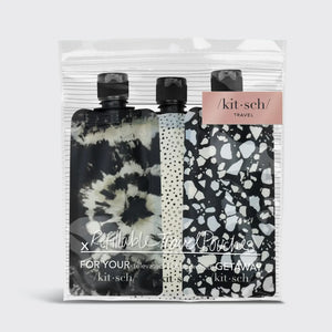 Kitsch Refillable Travel Pouches 3pc Set Black & Ivory