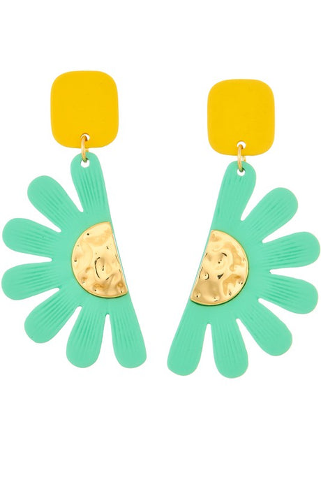 Split Flower Earrings-Mint