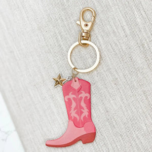 Howdy Pink Cowboy Boot Keychain