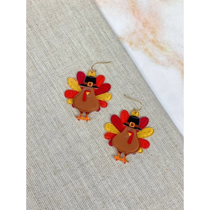 Acrylic Turkey Pilgram Dangle Earrings