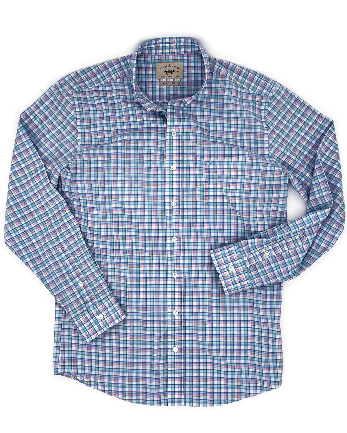 Coastal Cotton Spring Plaid Woven LS Dress Shirt